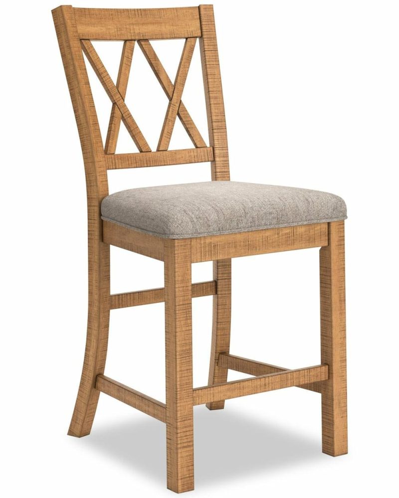 Archer Counter-Height Dining Chair With Fabric Seat, Cross-Back – Light Brown Dining Chairs