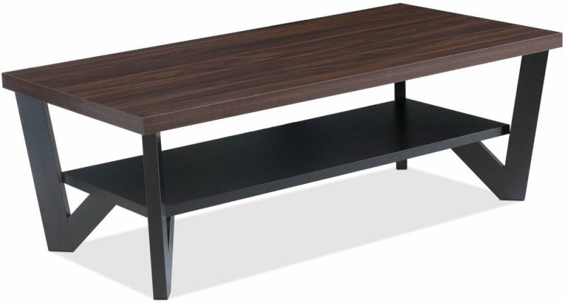 Arika 47.5″ Modern 3-Pack Coffee + 2 End Tables With Shelf – Dark Walnut Annd Black Coffee Tables