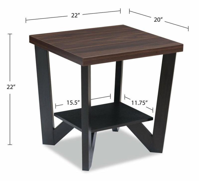 Arika 47.5″ Modern 3-Pack Coffee + 2 End Tables With Shelf – Dark Walnut Annd Black Coffee Tables