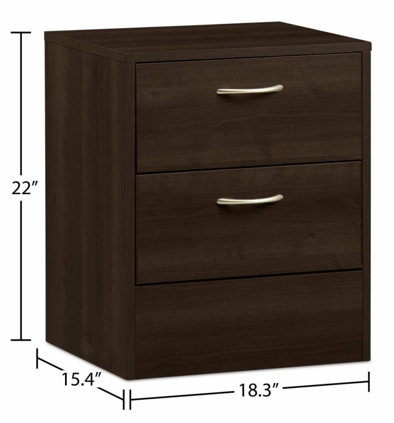 Arlo Bedside 2-Drawer Nightstand, 18.3″W X 22″H, Made In Canada – Espresso Brown Bedroom