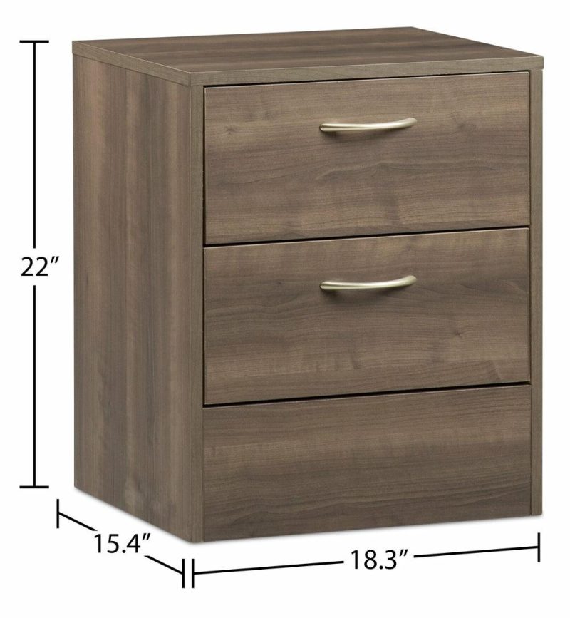 Arlo Bedside 2-Drawer Nightstand, 18.3″W X 22″H, Made In Canada – Grey/Brown Bedroom