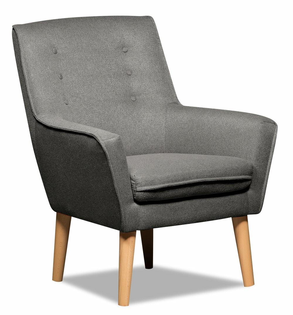 Arni 28″ Dark Grey Linen-Look Fabric Accent Chair With Wood Legs Accent Chairs