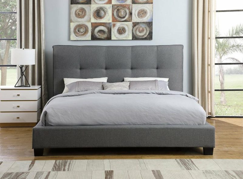 Asha Upholstered Headboard In Grey Fabric, Tufted – King Size Bedroom