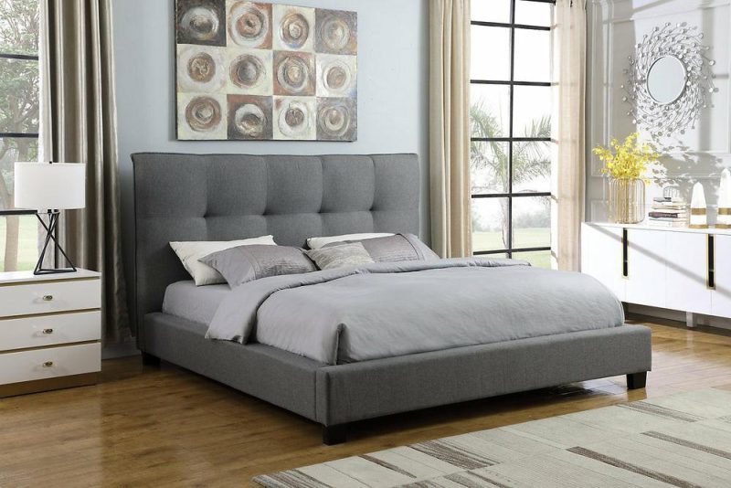 Asha Upholstered Headboard In Grey Fabric, Tufted – King Size Bedroom