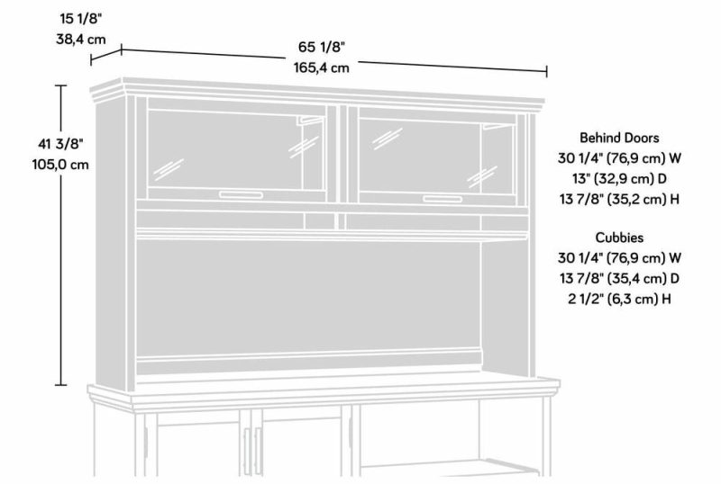 Aspen Post 65.12″ Commercial Grade Office Hutch With 2 Glass Doors – Prime Oak Bookcases