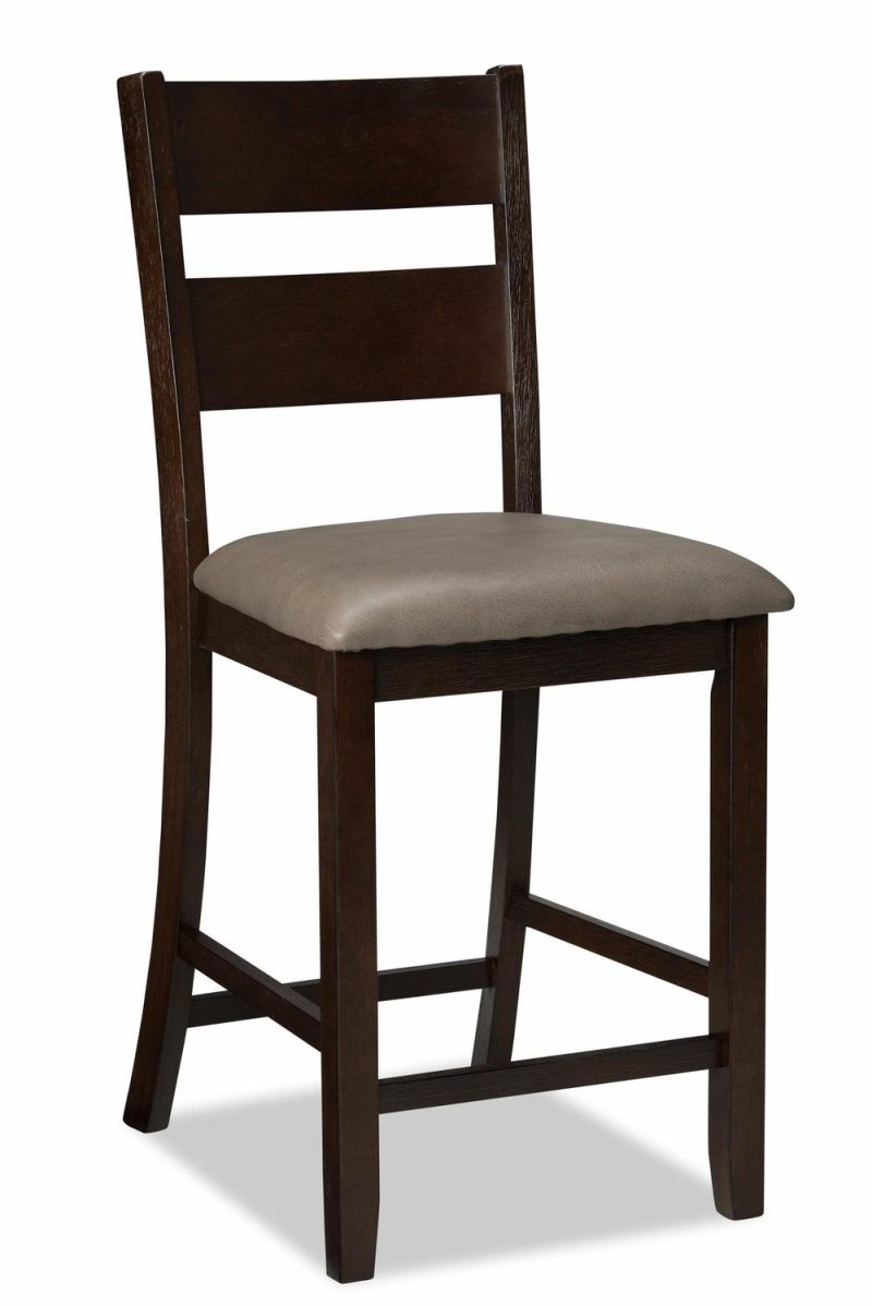 Astoria Counter-Height Dining Chair With Vegan-Leather Fabric, Ladder-Back – Brown Dining Chairs