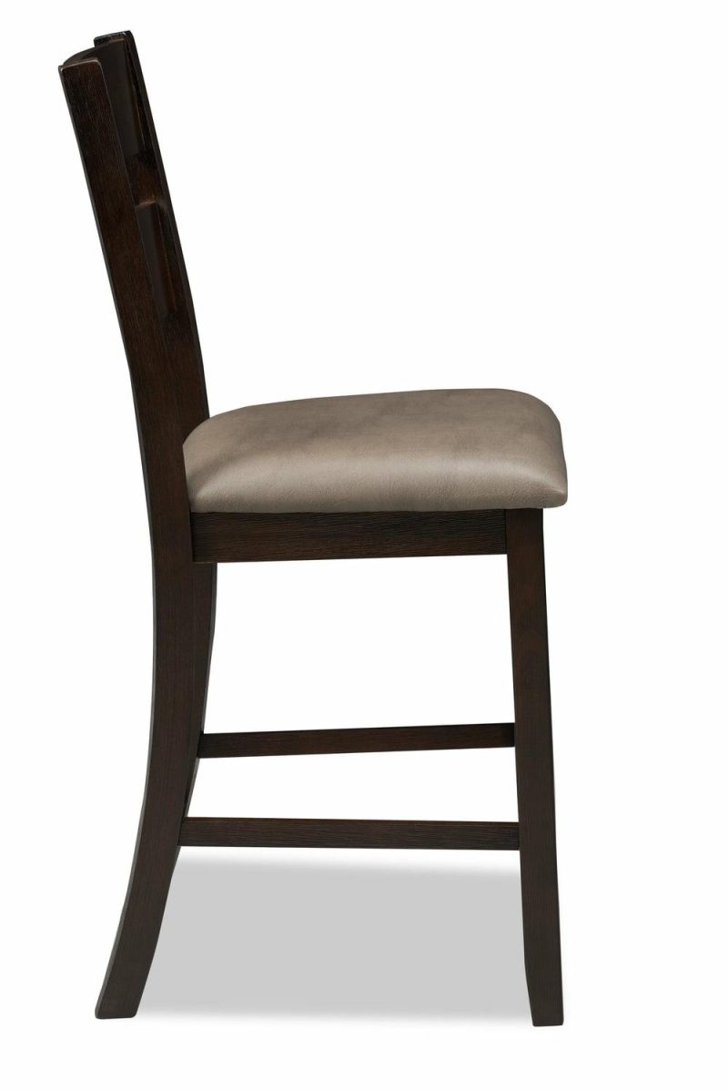 Astoria Counter-Height Dining Chair With Vegan-Leather Fabric, Ladder-Back – Brown Dining Chairs