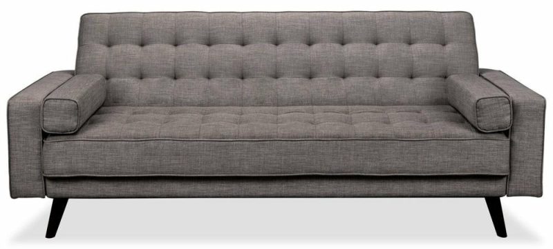 Avery 81.5″ Grey Linen-Look Fabric Klik Klak Futon With Tufting And Two Armrest Pillows Furniture