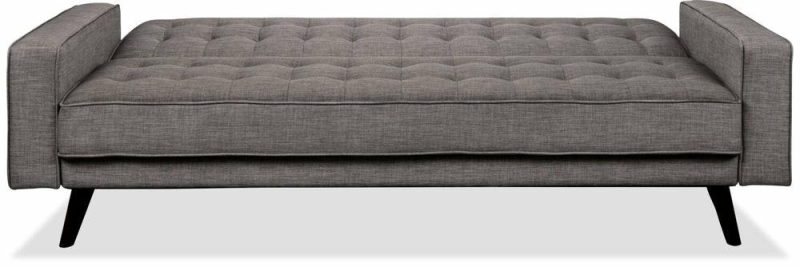 Avery 81.5″ Grey Linen-Look Fabric Klik Klak Futon With Tufting And Two Armrest Pillows Furniture