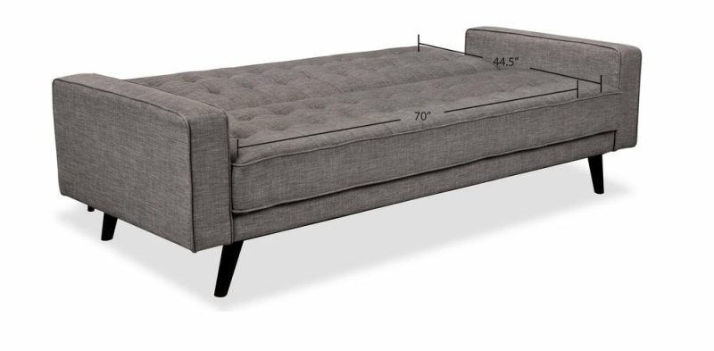 Avery 81.5″ Grey Linen-Look Fabric Klik Klak Futon With Tufting And Two Armrest Pillows Furniture