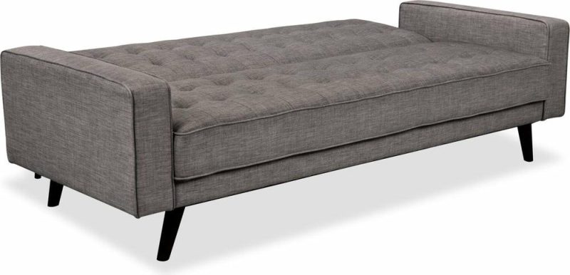 Avery 81.5″ Grey Linen-Look Fabric Klik Klak Futon With Tufting And Two Armrest Pillows Furniture