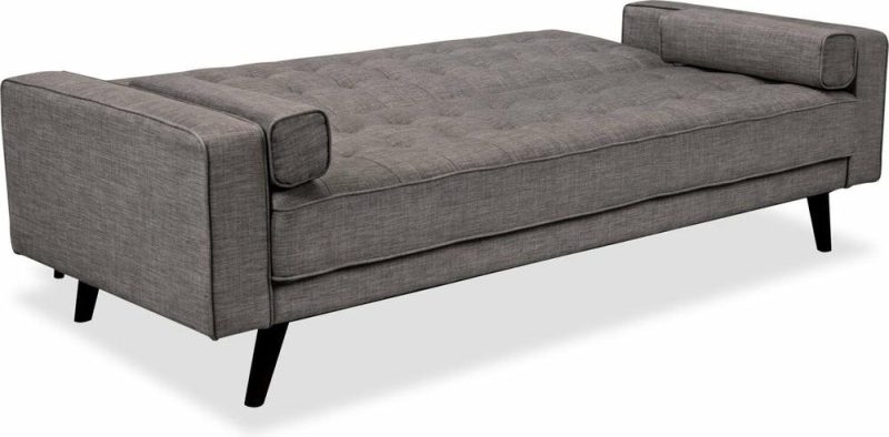 Avery 81.5″ Grey Linen-Look Fabric Klik Klak Futon With Tufting And Two Armrest Pillows Furniture