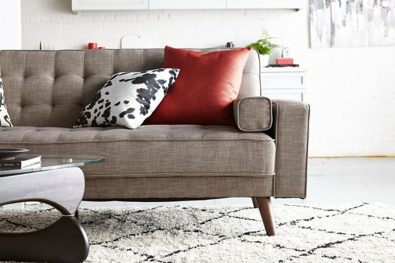 Avery 81.5″ Grey Linen-Look Fabric Klik Klak Futon With Tufting And Two Armrest Pillows Furniture