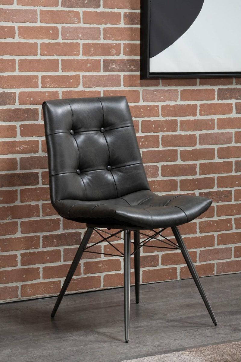 Avis Dining Chair With Vegan Leather Fabric, Metal – Black Dining Chairs