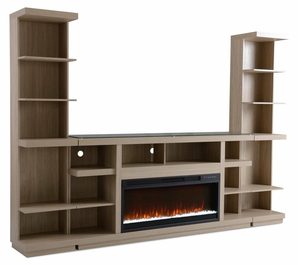 Axel 3 Piece Entertainment Centre With Electric Fireplace And Storage For Tv’s Up To 85″- Taupe Entertainment Centres & Wall Units