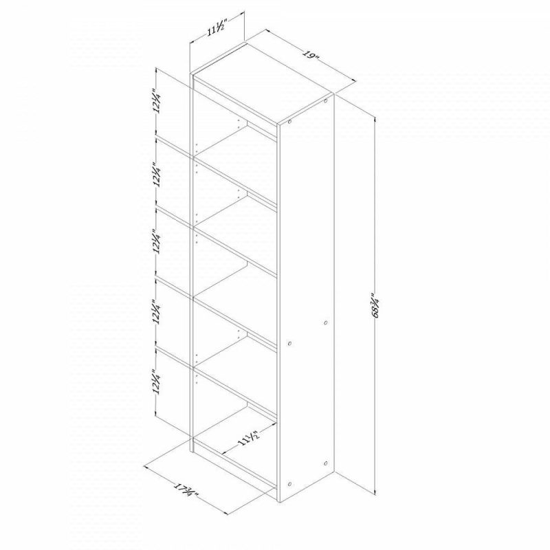 Axess 5-Shelf Narrow Bookcase – Seaside Pine Bookcases