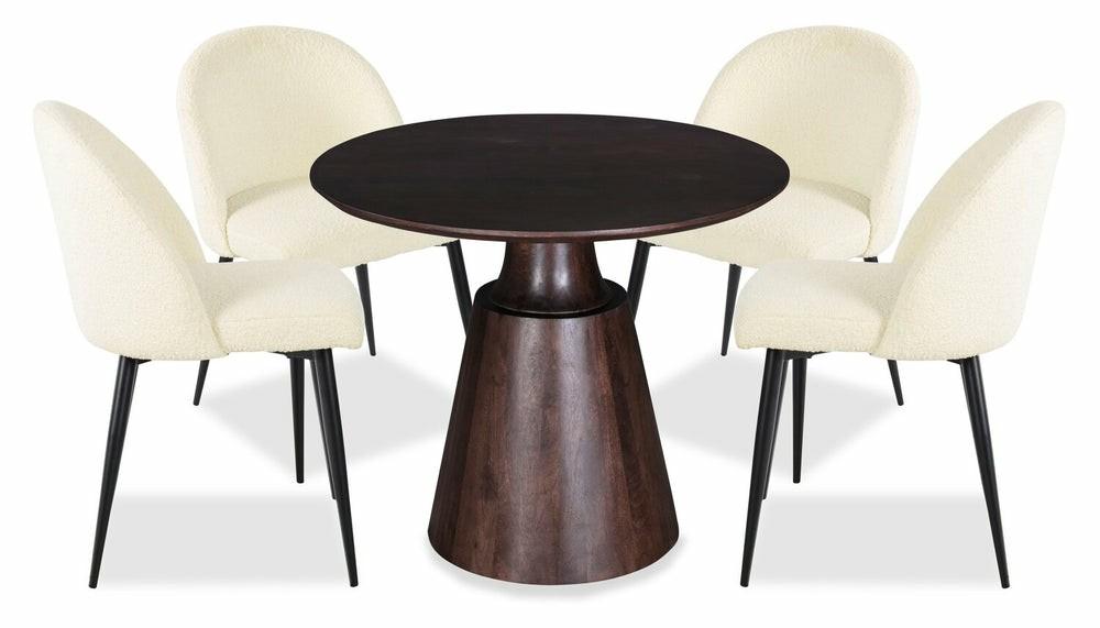 Bali 5Pc Dining Set With Table & 4 Taupe Chairs, Mango Wood, Pedestal Base, 36″W Round Dining Room