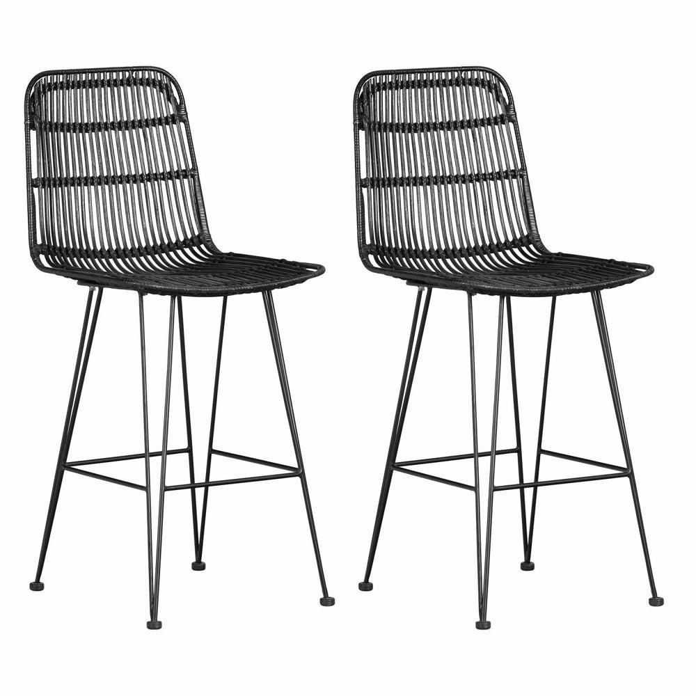 Balka Rattan 2-Piece Counter-Height Bar Stool – Black Bar Stools