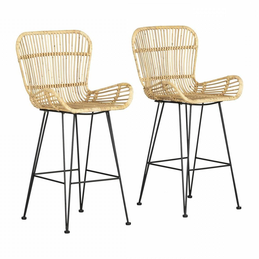 Balka Standard Rattan And Black Counter Bar Stool – Set Of 2 Bar Stools