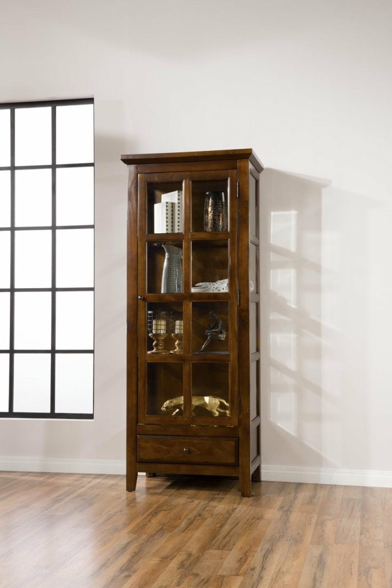 Bardini 28.25″ Display Cabinet With Framed Glass Door – Cherry Brown Buffets, Servers And Cabinets