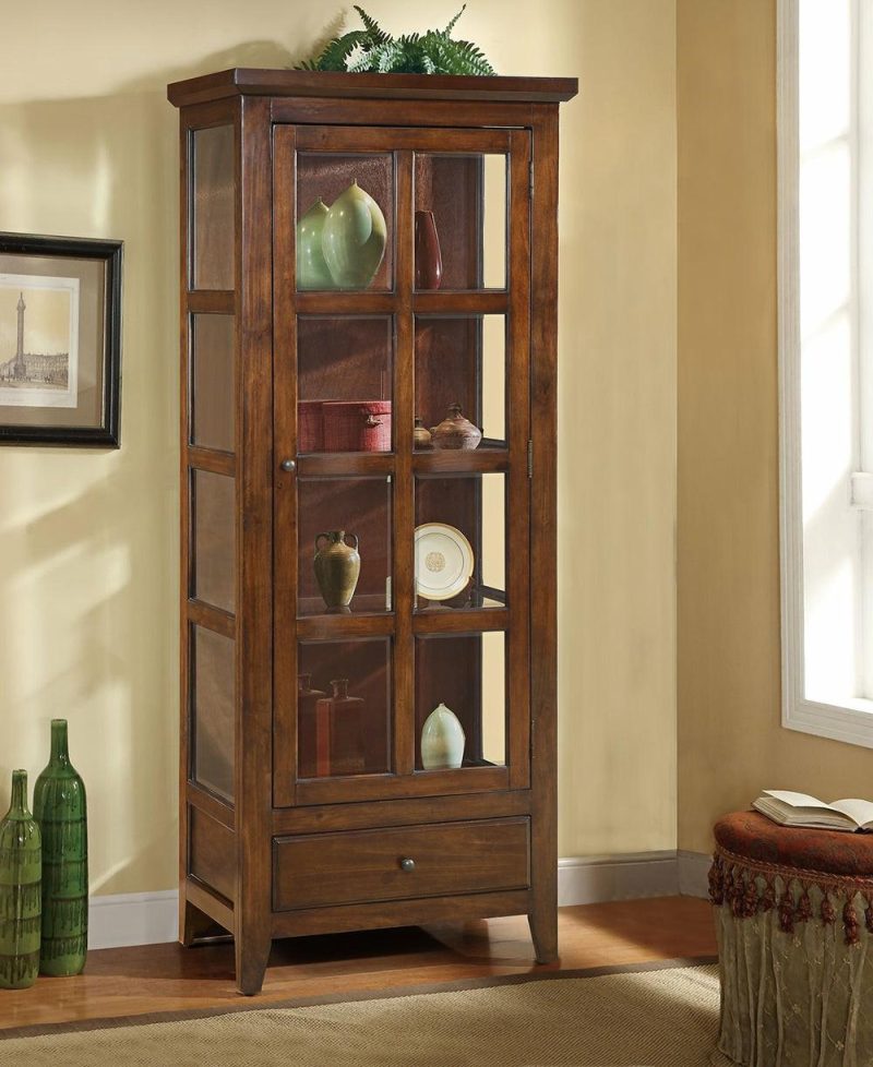 Bardini 28.25″ Display Cabinet With Framed Glass Door – Cherry Brown Buffets, Servers And Cabinets