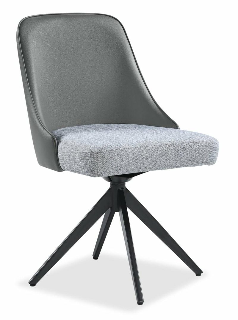 Bari Dining Chair With Vegan-Leather & Linen-Look Fabric, Swivel-Seat, Metal – Grey Dining Chairs