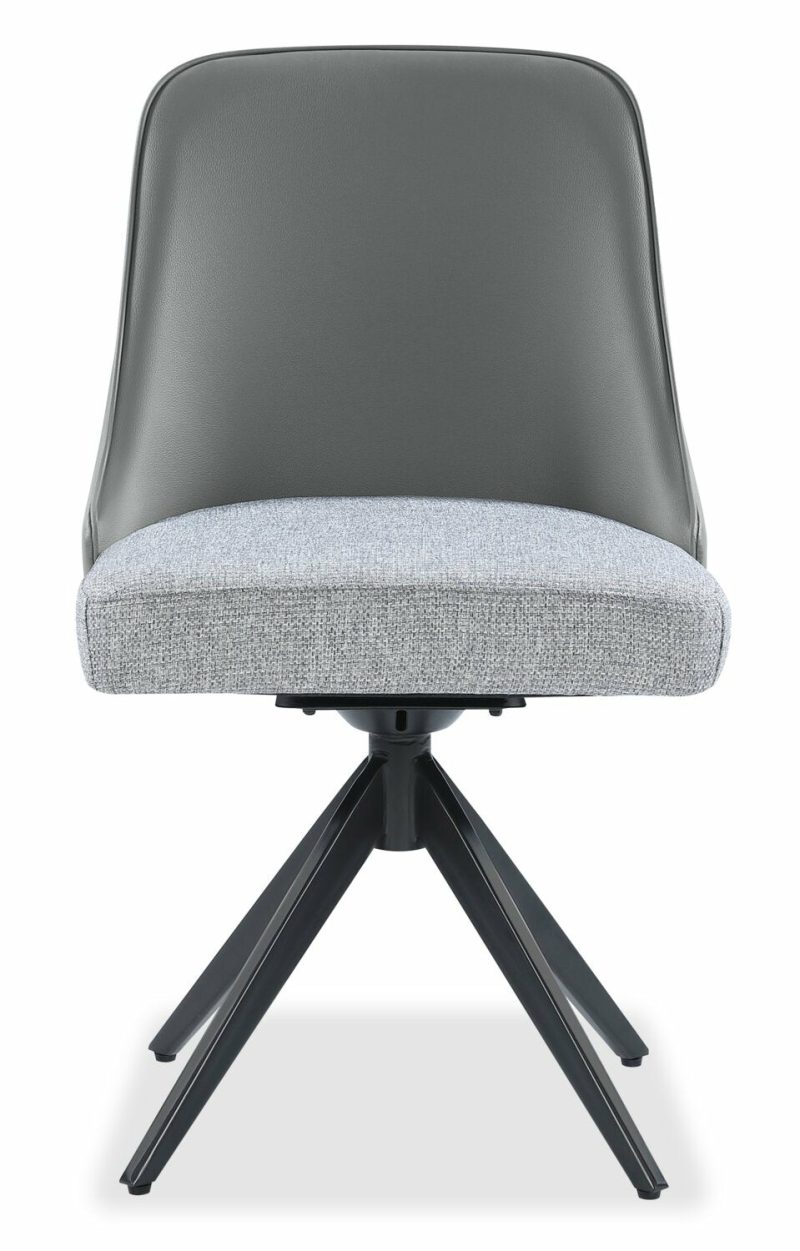 Bari Dining Chair With Vegan-Leather & Linen-Look Fabric, Swivel-Seat, Metal – Grey Dining Chairs