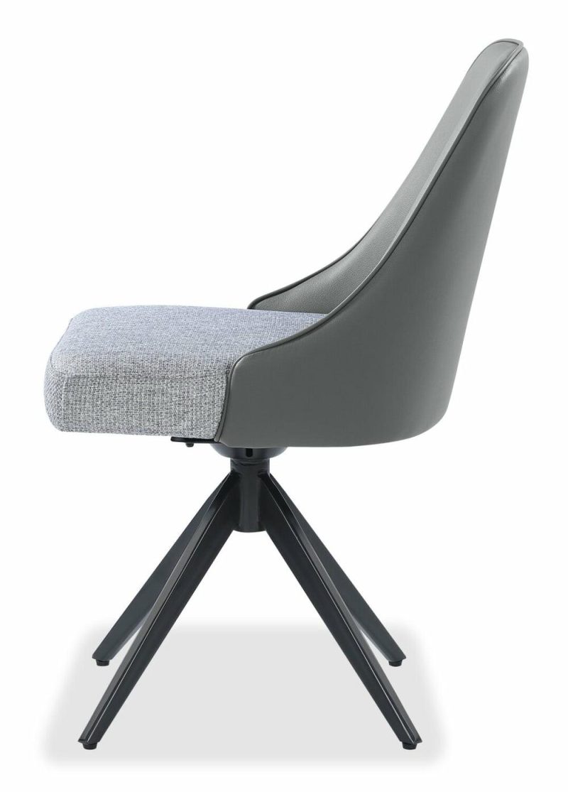 Bari Dining Chair With Vegan-Leather & Linen-Look Fabric, Swivel-Seat, Metal – Grey Dining Chairs