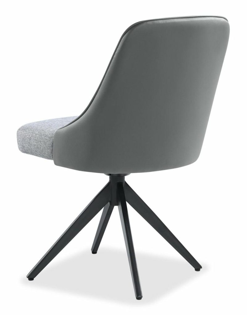 Bari Dining Chair With Vegan-Leather & Linen-Look Fabric, Swivel-Seat, Metal – Grey Dining Chairs