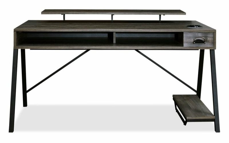 Barolli 60″ Gaming Desk With Cubby Storage – Grey Desks