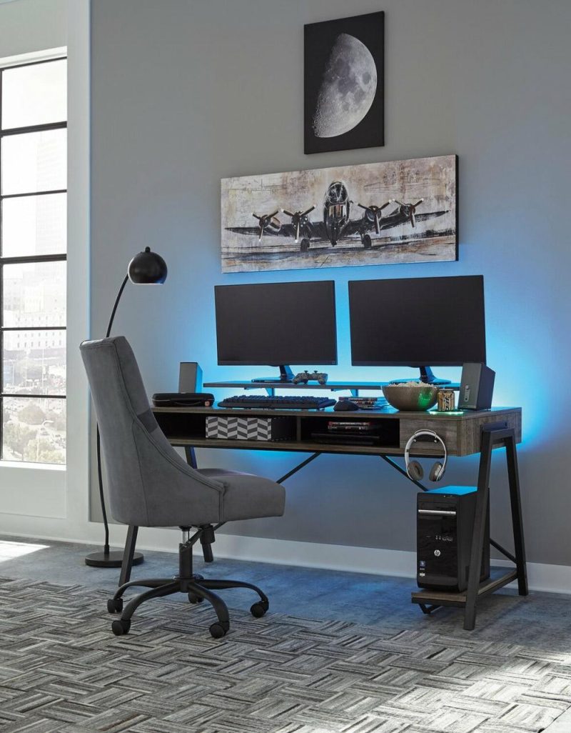 Barolli 60″ Gaming Desk With Cubby Storage – Grey Desks