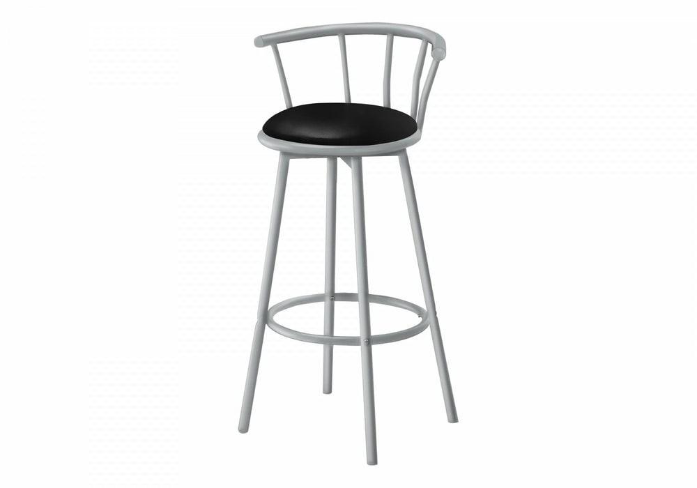 Barstool Set Of 2 Swivel Bar-Height Grey Metal Black Leather-Look Contemporary Modern Bar Stools