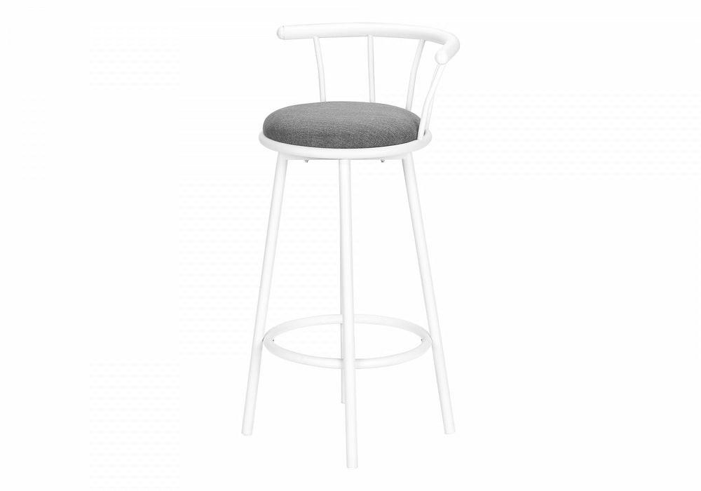 Barstool Set Of 2 Swivel Bar-Height White Metal Grey Fabric Contemporary Modern Bar Stools