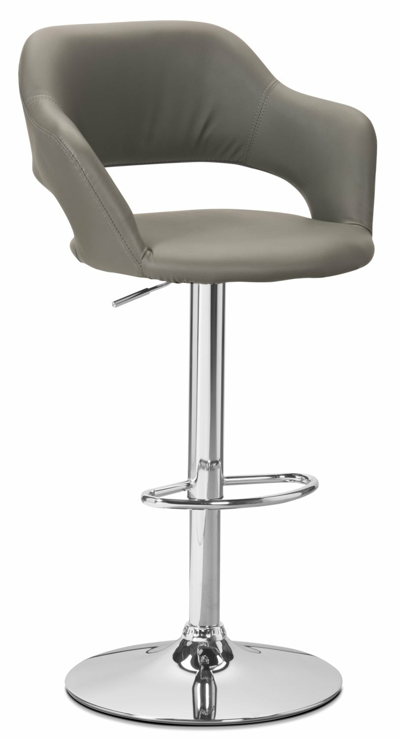 Barstool With Swivel & Adjustable Seat, Vegan Leather Fabric, Metal – Grey Bar Stools