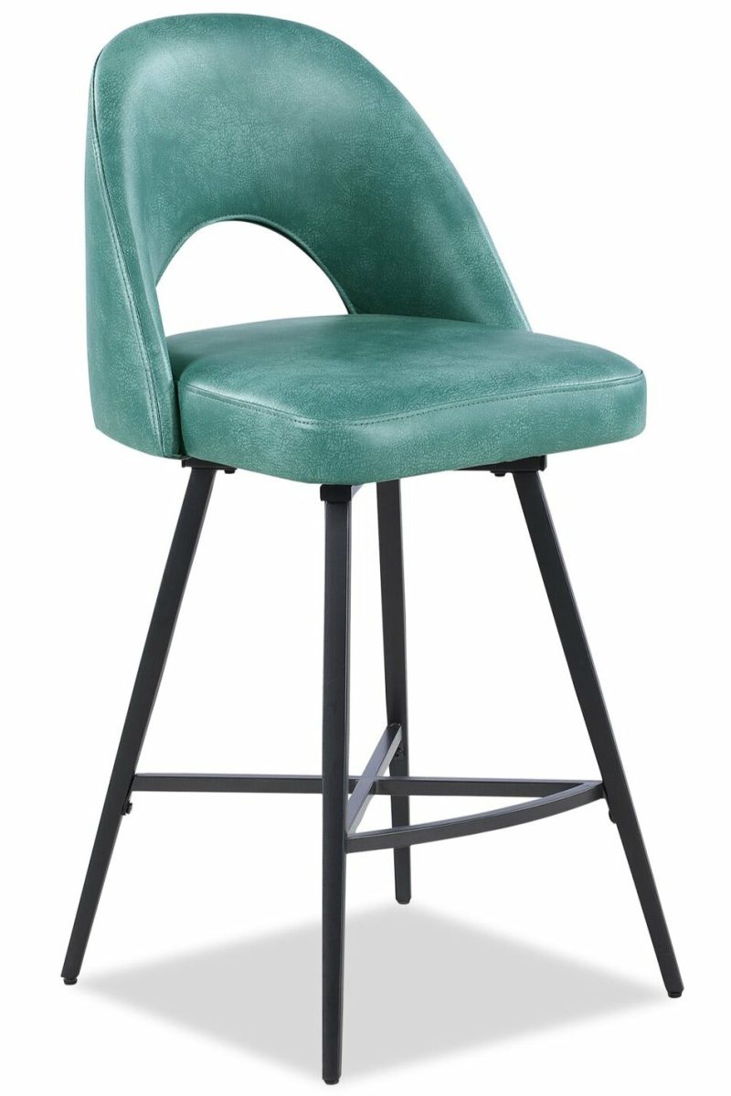 Bay Counter-Height Stool With Swivel Seat, Vegan Leather Fabric, Metal – Aqua Bar Stools