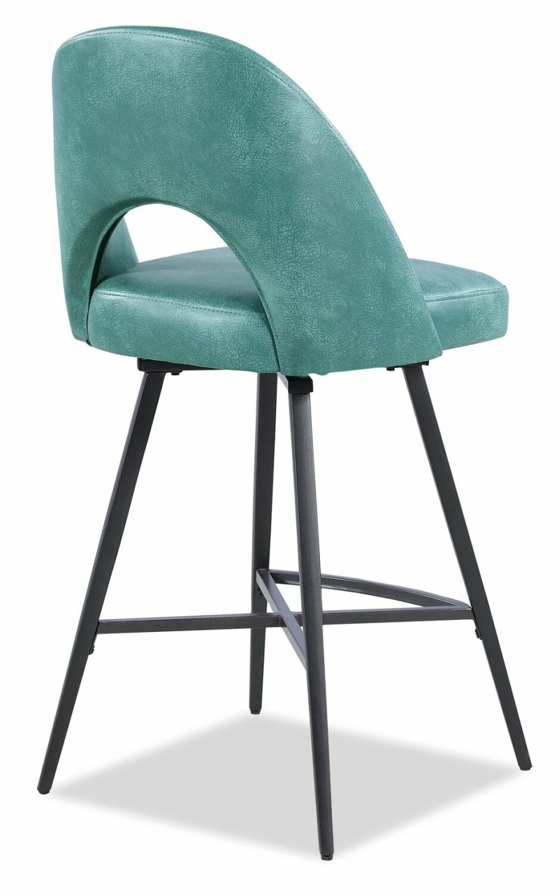 Bay Counter-Height Stool With Swivel Seat, Vegan Leather Fabric, Metal – Aqua Bar Stools