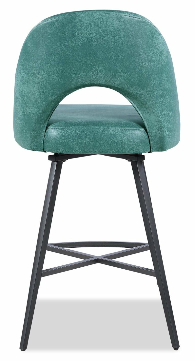 Bay Counter-Height Stool With Swivel Seat, Vegan Leather Fabric, Metal – Aqua Bar Stools