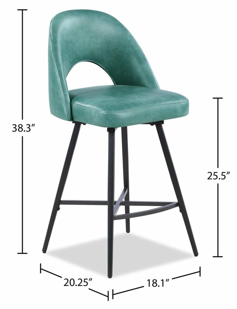 Bay Counter-Height Stool With Swivel Seat, Vegan Leather Fabric, Metal – Aqua Bar Stools