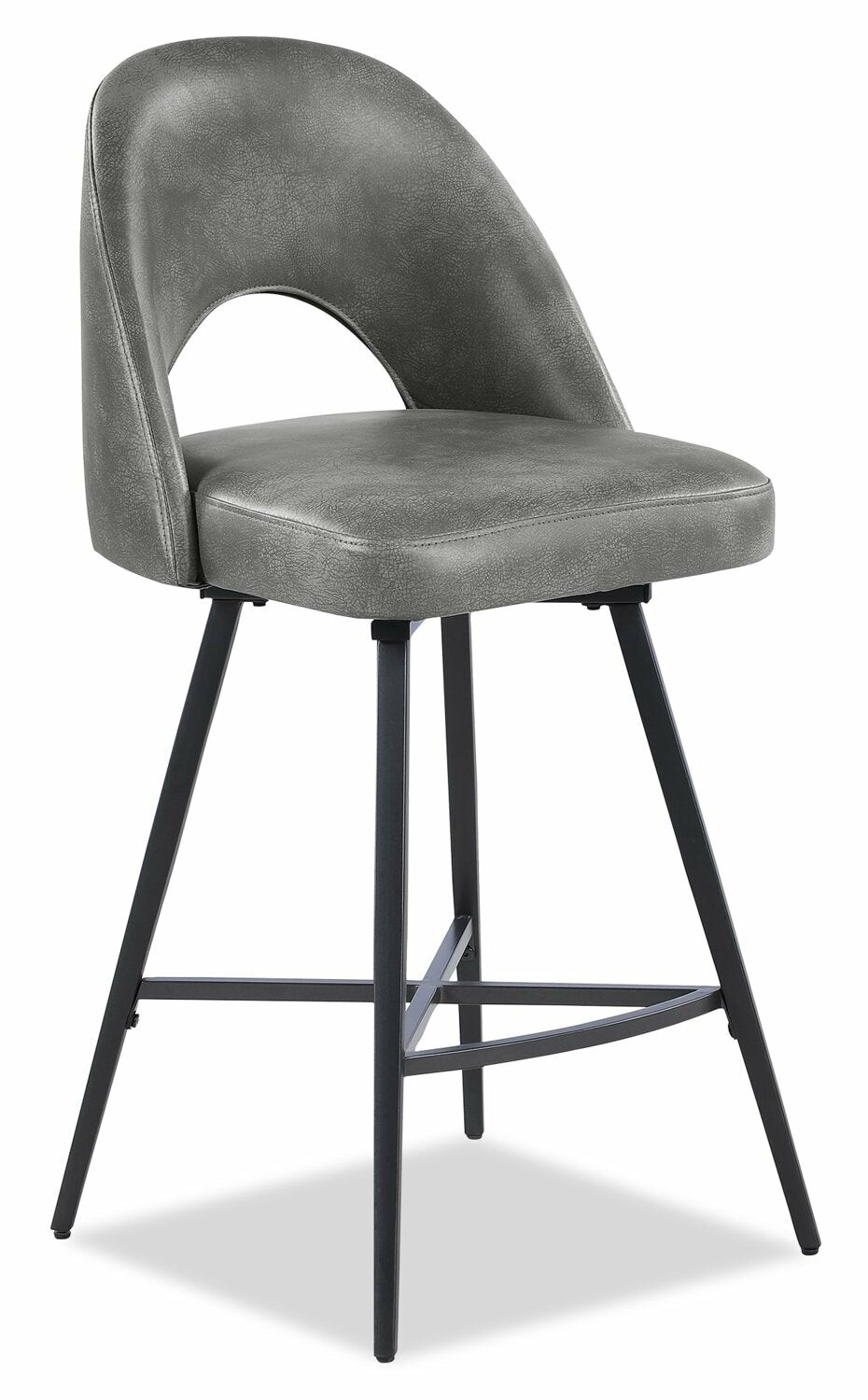 Bay Counter-Height Stool With Swivel Seat, Vegan Leather Fabric, Metal – Grey Bar Stools