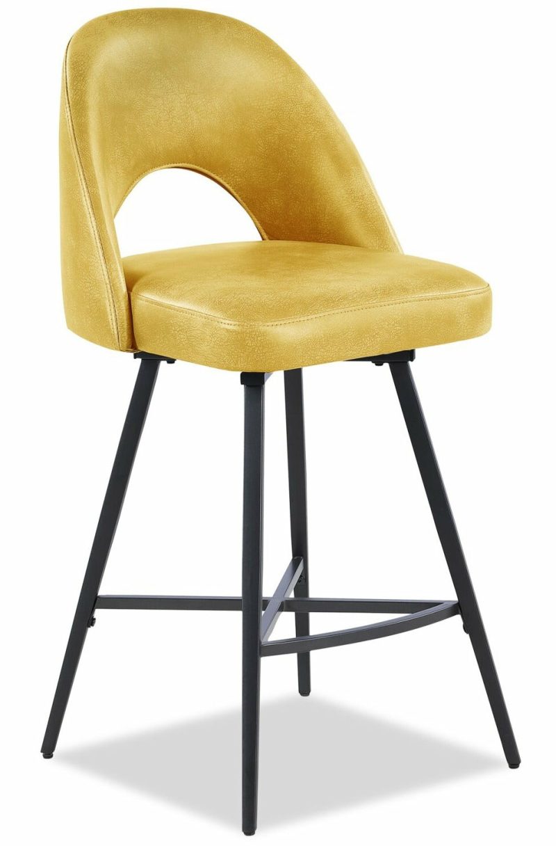 Bay Counter-Height Stool With Swivel Seat, Vegan Leather Fabric, Metal – Mustard Bar Stools