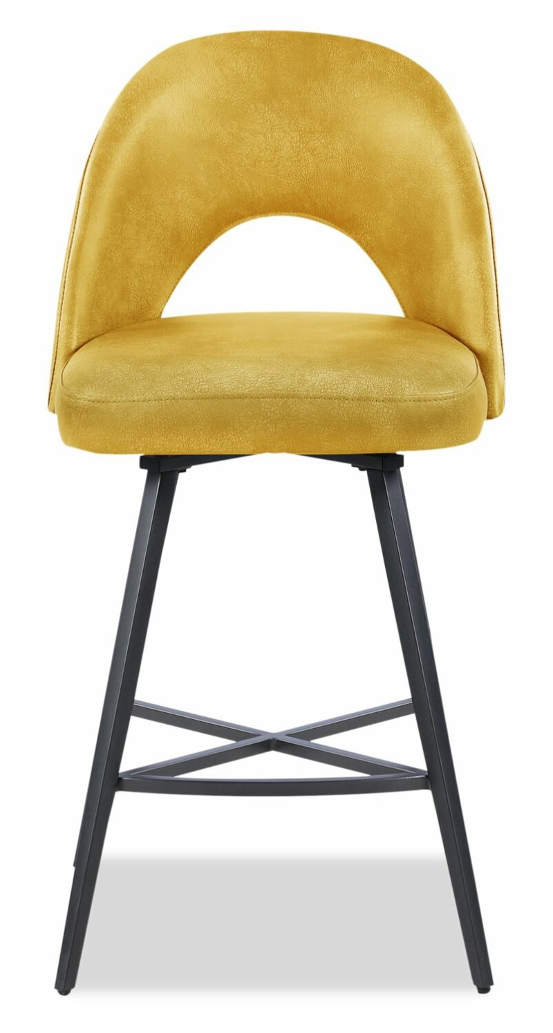 Bay Counter-Height Stool With Swivel Seat, Vegan Leather Fabric, Metal – Mustard Bar Stools