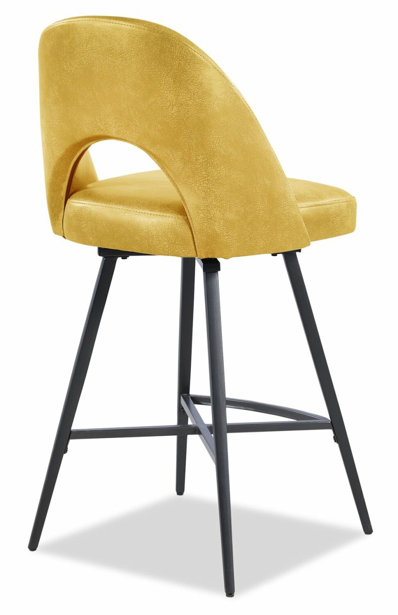 Bay Counter-Height Stool With Swivel Seat, Vegan Leather Fabric, Metal – Mustard Bar Stools