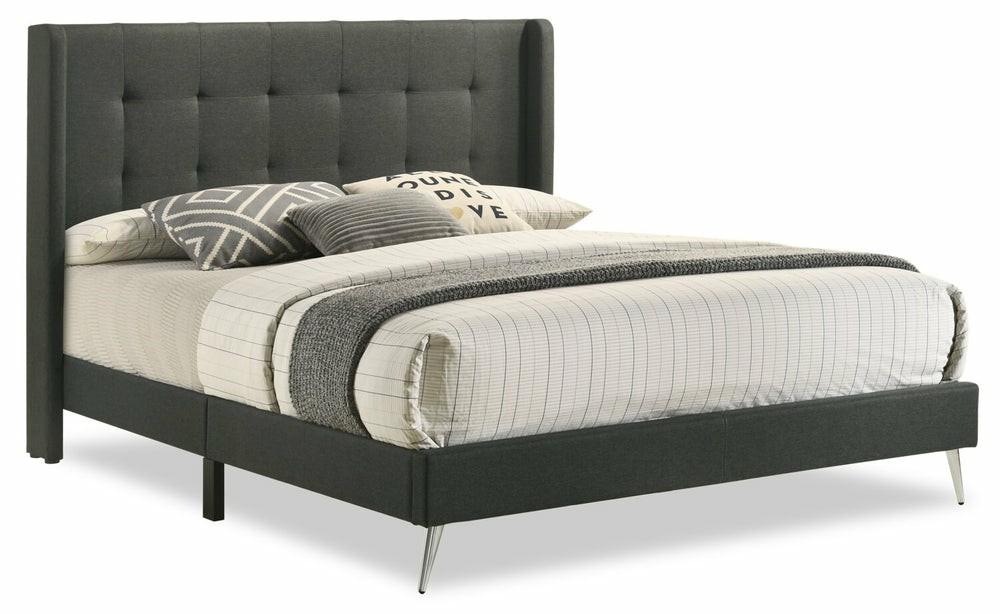 Beau Upholstered Wingback Bed In Charcoal Fabric, Tufted – King Size Bedroom