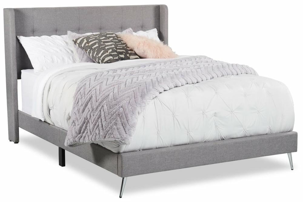 Beau Upholstered Wingback Bed In Grey Fabric, Tufted – Queen Size Bedroom