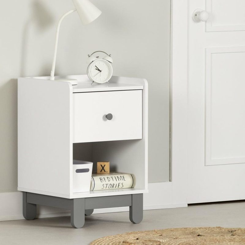 Bebble Nightstand – Soft Grey/White Bedroom