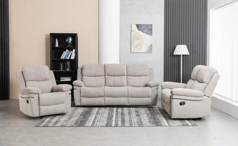 Bennett 80.71″ Lisco Dove Grey Chenille Fabric Glider Reclining Sofa Furniture