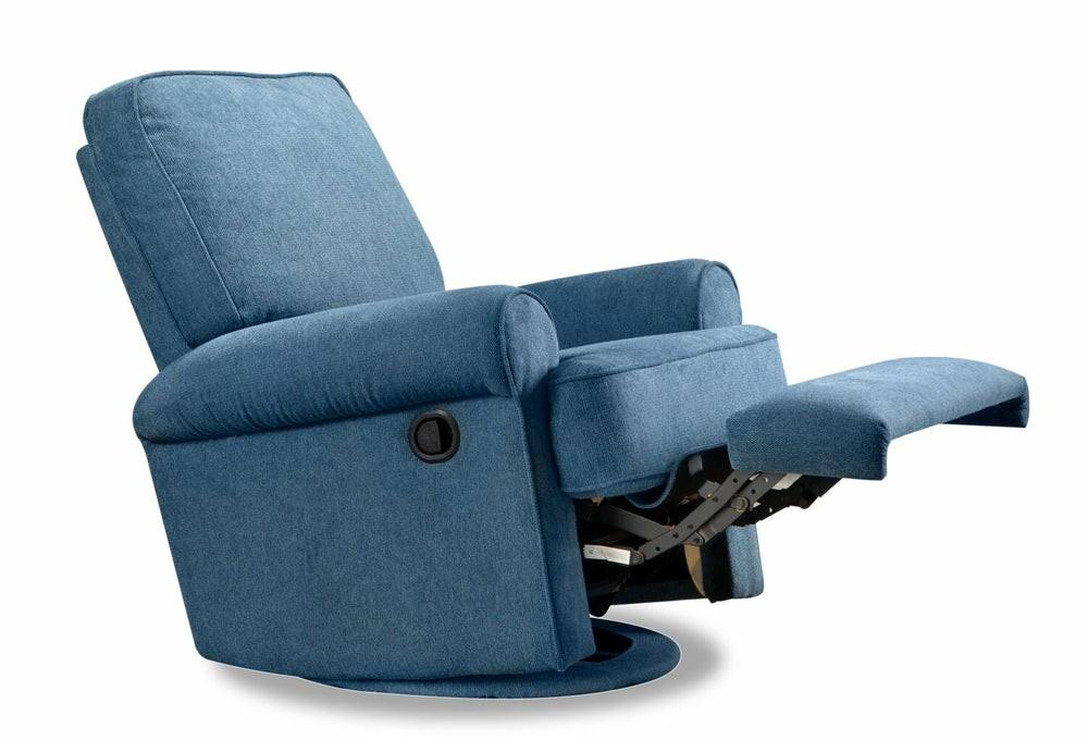 Bevin 34.4″ Blue Chenille Fabric Swivel Glider Reclining Chair Furniture