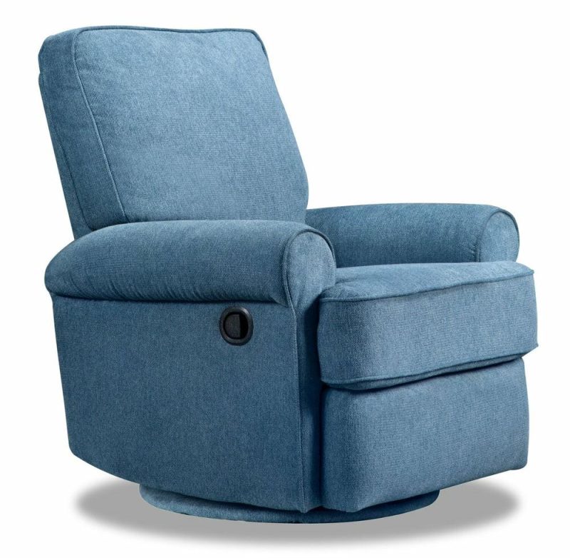 Bevin 34.4″ Blue Chenille Fabric Swivel Glider Reclining Chair Furniture