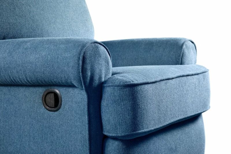 Bevin 34.4″ Blue Chenille Fabric Swivel Glider Reclining Chair Furniture