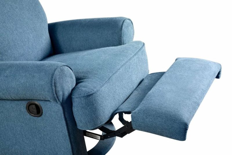 Bevin 34.4″ Blue Chenille Fabric Swivel Glider Reclining Chair Furniture